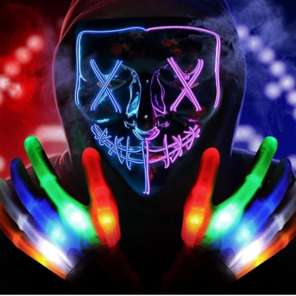 Halloween Mask and Skeleton Gloves set ☆ SCARY CREEPY Battery operated Lights up